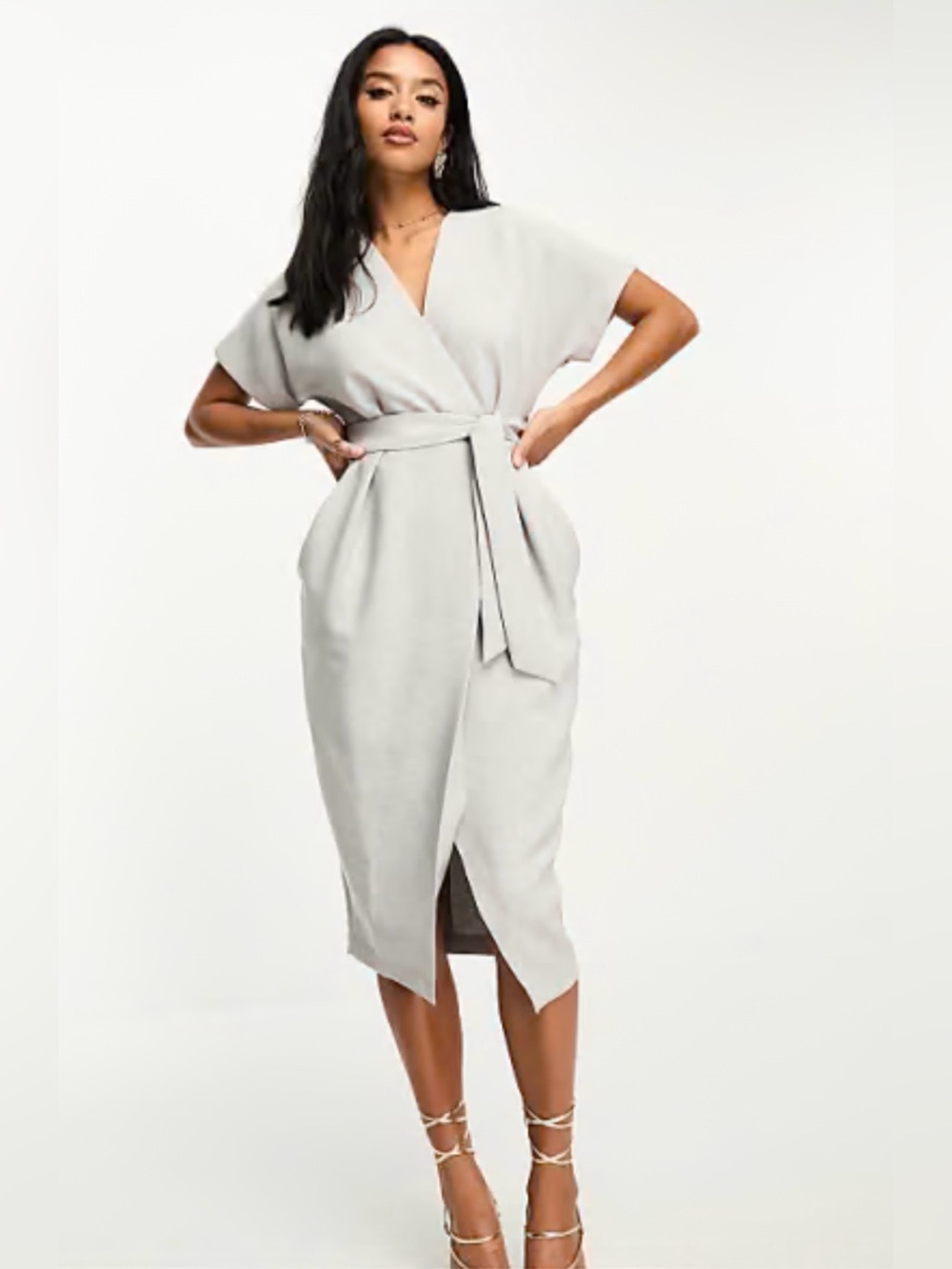 Closet London Women's Wrap Gray Midi Dress Size 12 New
